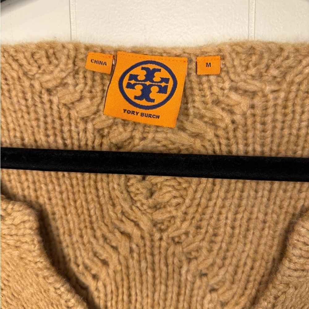 Tory Burch Cable Knit Sleeveless Tan Sweater, Size M - Picture 2 of 8